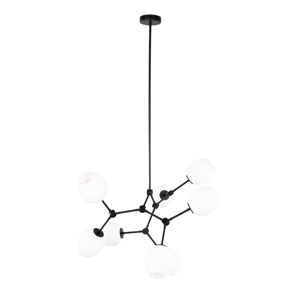 Sospensione moderna FERRAL nera con vetro bianco 8xE27