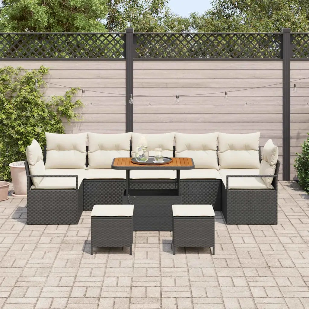 Set Divano da Giardino con cuscino 10 pcs Nero polyrattan 3362510