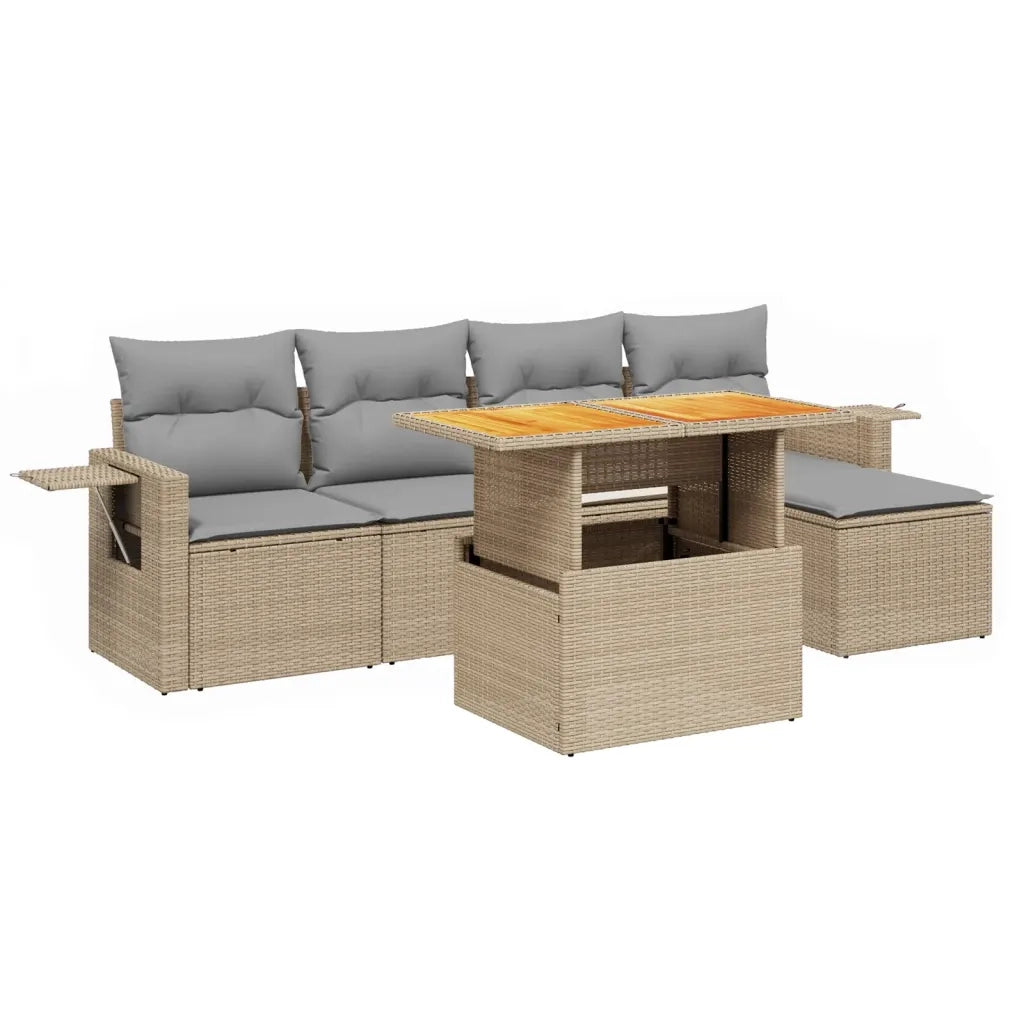 Set Divano da Giardino 6 pz con Cuscini Beige in Polyrattan 3271731