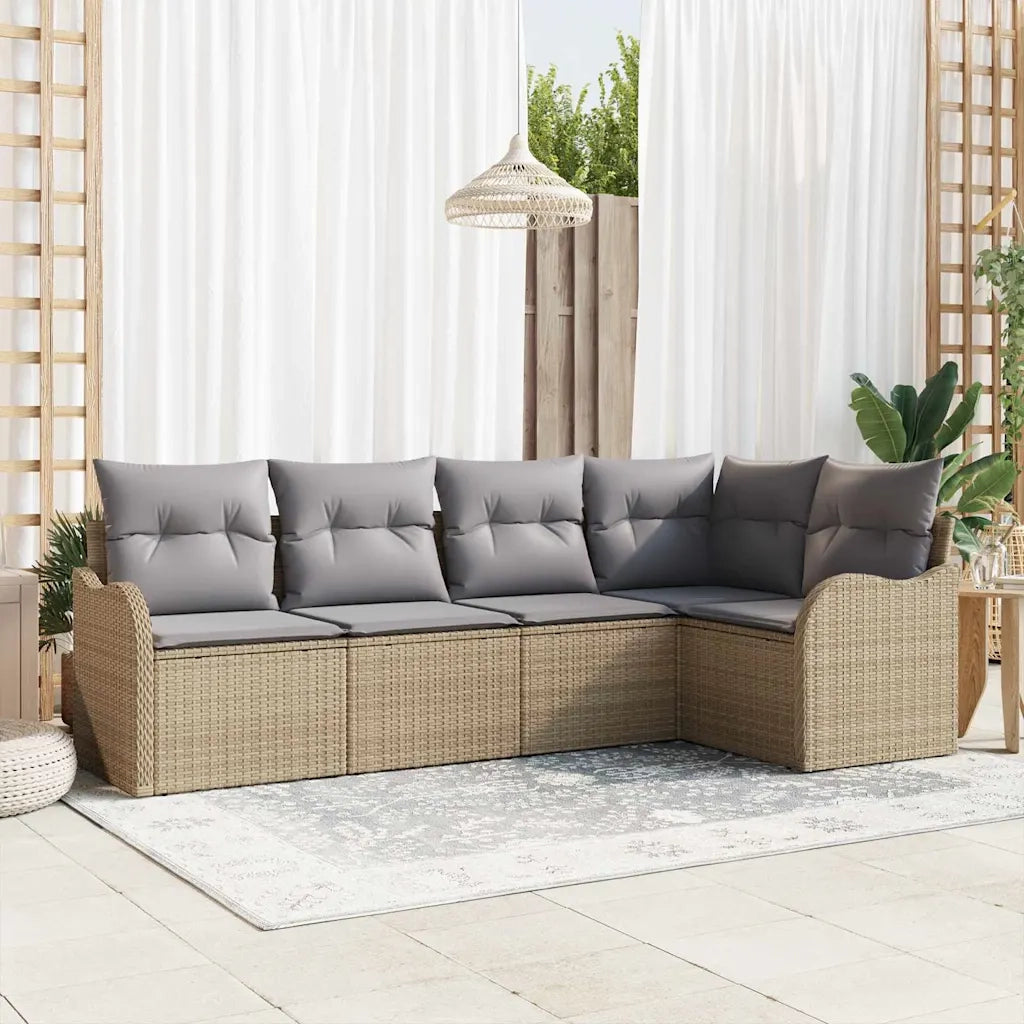 Set Divano da Giardino con archiviazione 5 pcs Beige polyrattan