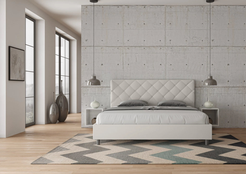 BS COM Letto contenitore imbottito 180x200 similpelle bianco