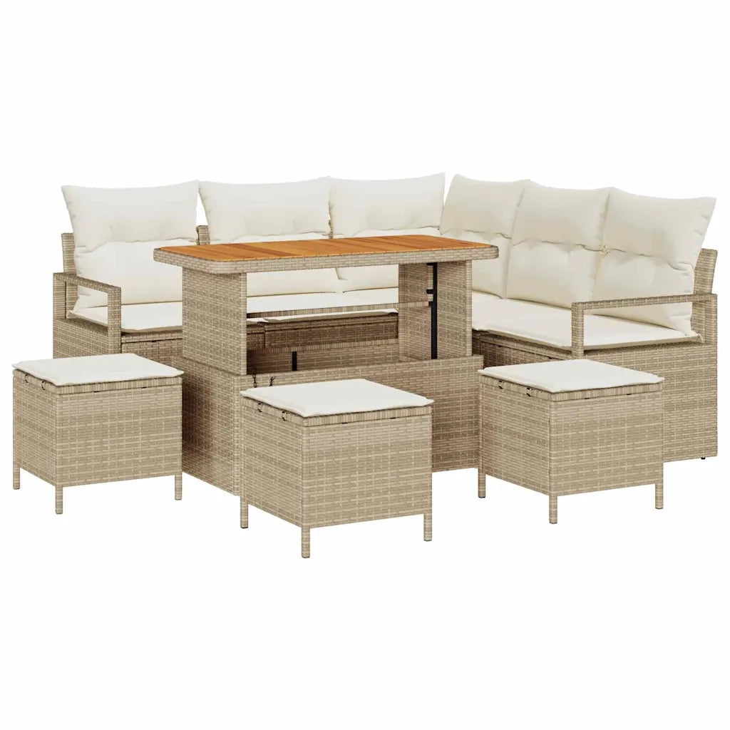 Set Divano da Giardino con cuscino 9 pcs Beige polyrattan 3362531