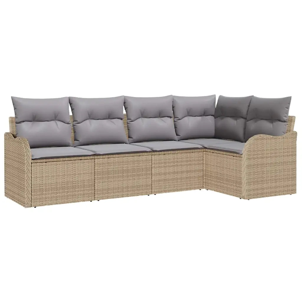 Set Divano da Giardino con archiviazione 5 pcs Beige polyrattan