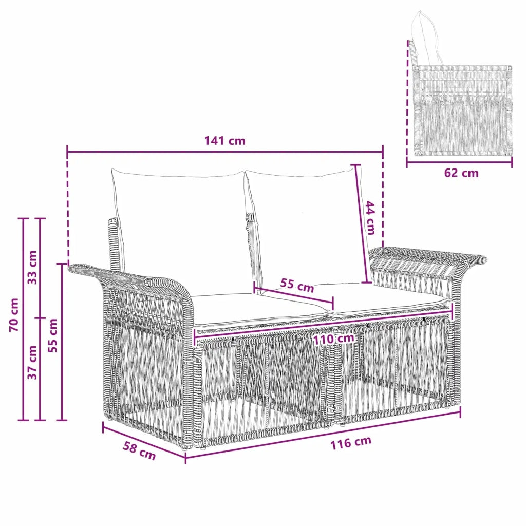 Divano da giardino 2-Numero di posti Grigio polyrattan 42026693