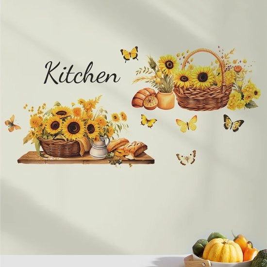 Decorazione per Parete Aquarela Fiori Zinnare - Sticker 3D Decorativo - Farfalle Decorative - Decorazione per Cucina/Soggiorno - Decorazione per Camera da Letto/Bagno