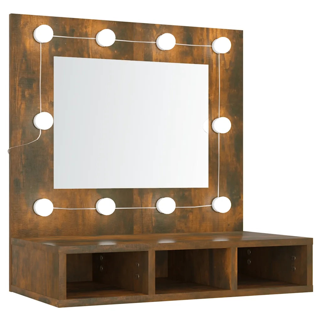 Mobile a Specchio con LED-Armadietto a Specchio Rovere Fumo 60x31,5x62 cm