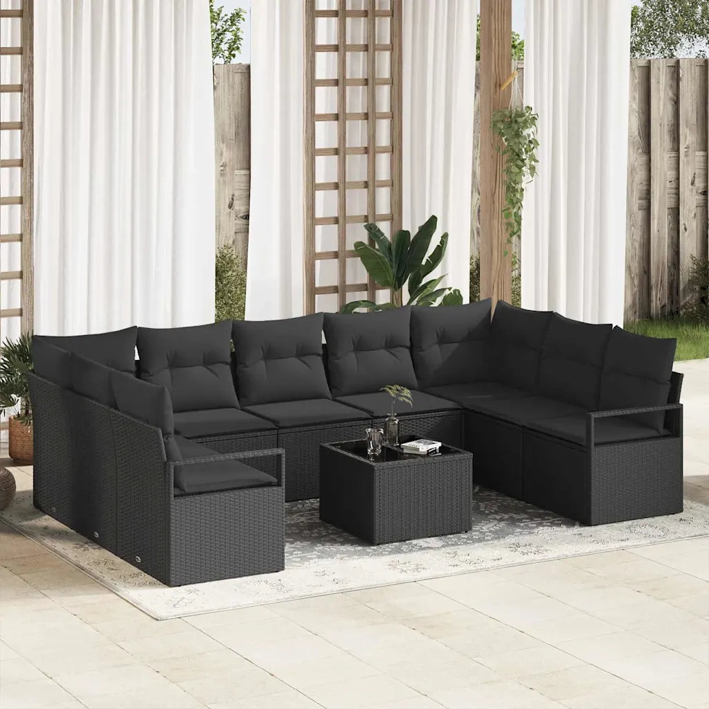 Set di divani con cuscino 10 pcs Nero polyrattan