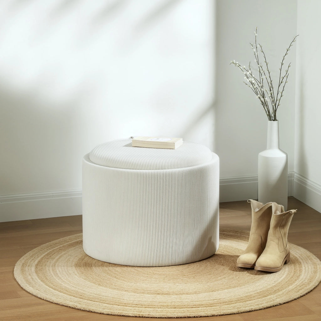 Pouf Contenitore Rotondo in Tessuto ¨C Minimal ¨C Cremewei?
