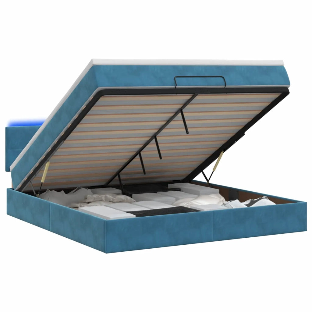 Letto Ottomano con Materasso e LED Blu scuro 140 x 190 cm 3457141