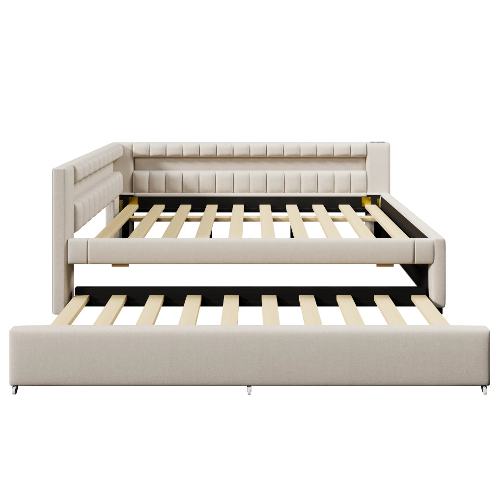 Letto a scomparsa con LED - Zephmum - 140x200cm - Beige - Luci integrate, USB, Type-C