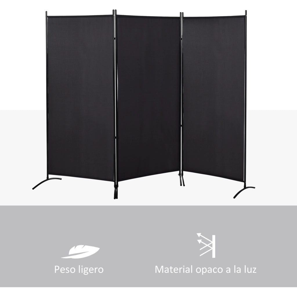 Paravento 3 Ante Pieghevole ¨C Minimal ¨C Nero Metallo 182x253 cm