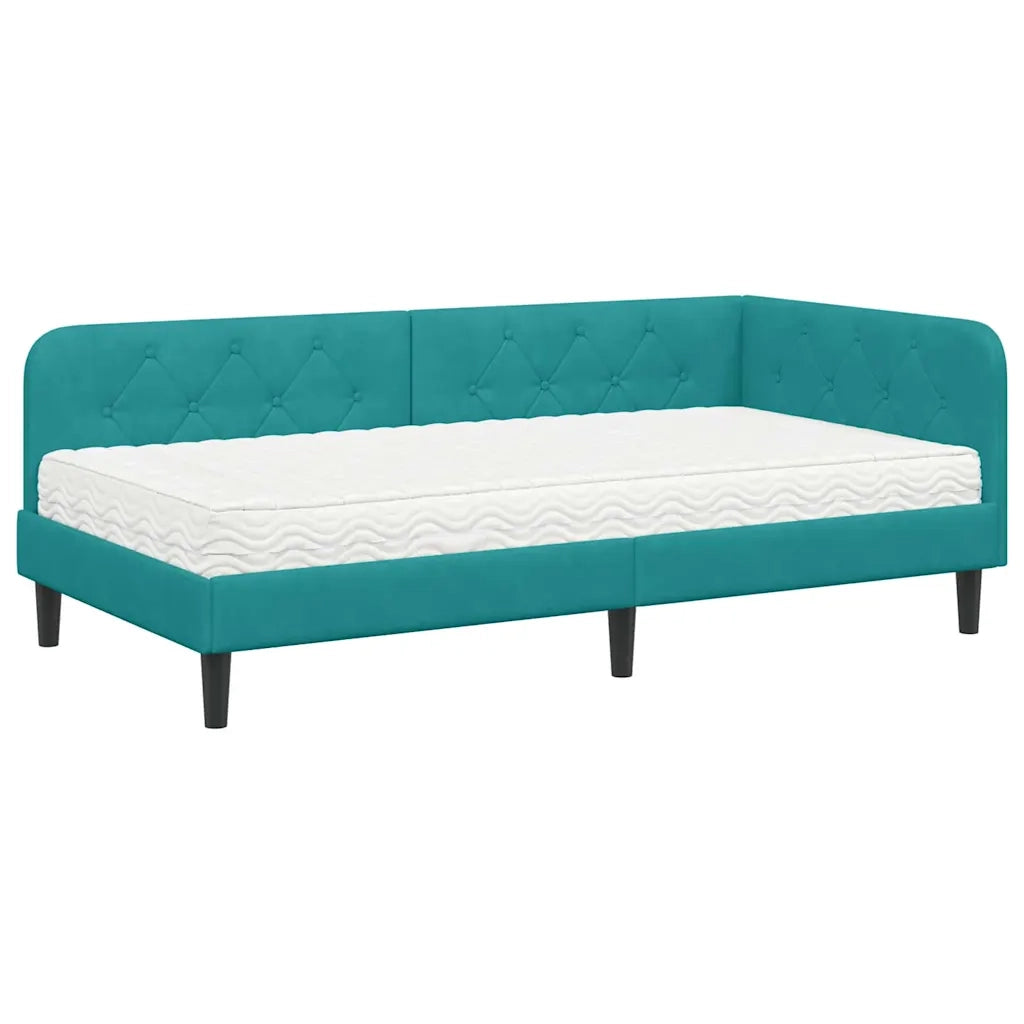 Cornice del letto ad angolo Turchese 90 x 200 cm Velluto