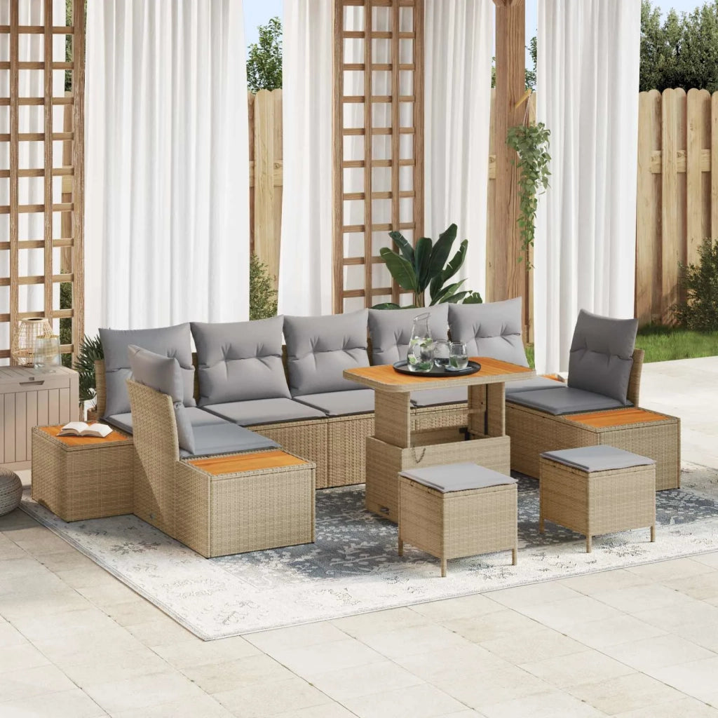 Set Divano da Giardino con cuscino 10 pcs Beige e Grigio Chiaro 3363292