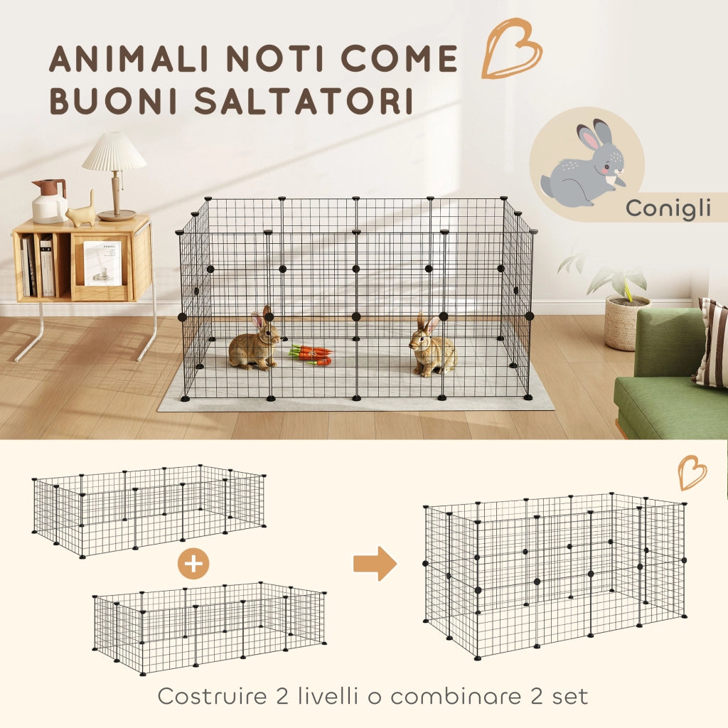 Recinto per Animali Modulabile con Pannelli ¨C Minimal ¨C Nero 106x73x36 cm