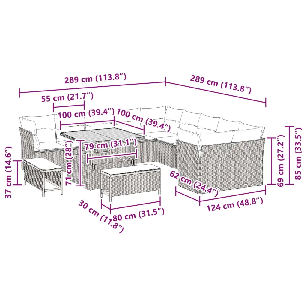 Set Divano da Giardino 13 pcs Nero polyrattan 3361534
