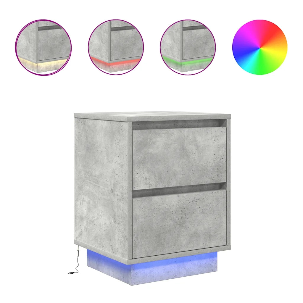 Comodini con Luci a LED 2 pz Grigio Cemento 38x34x50 cm 861290