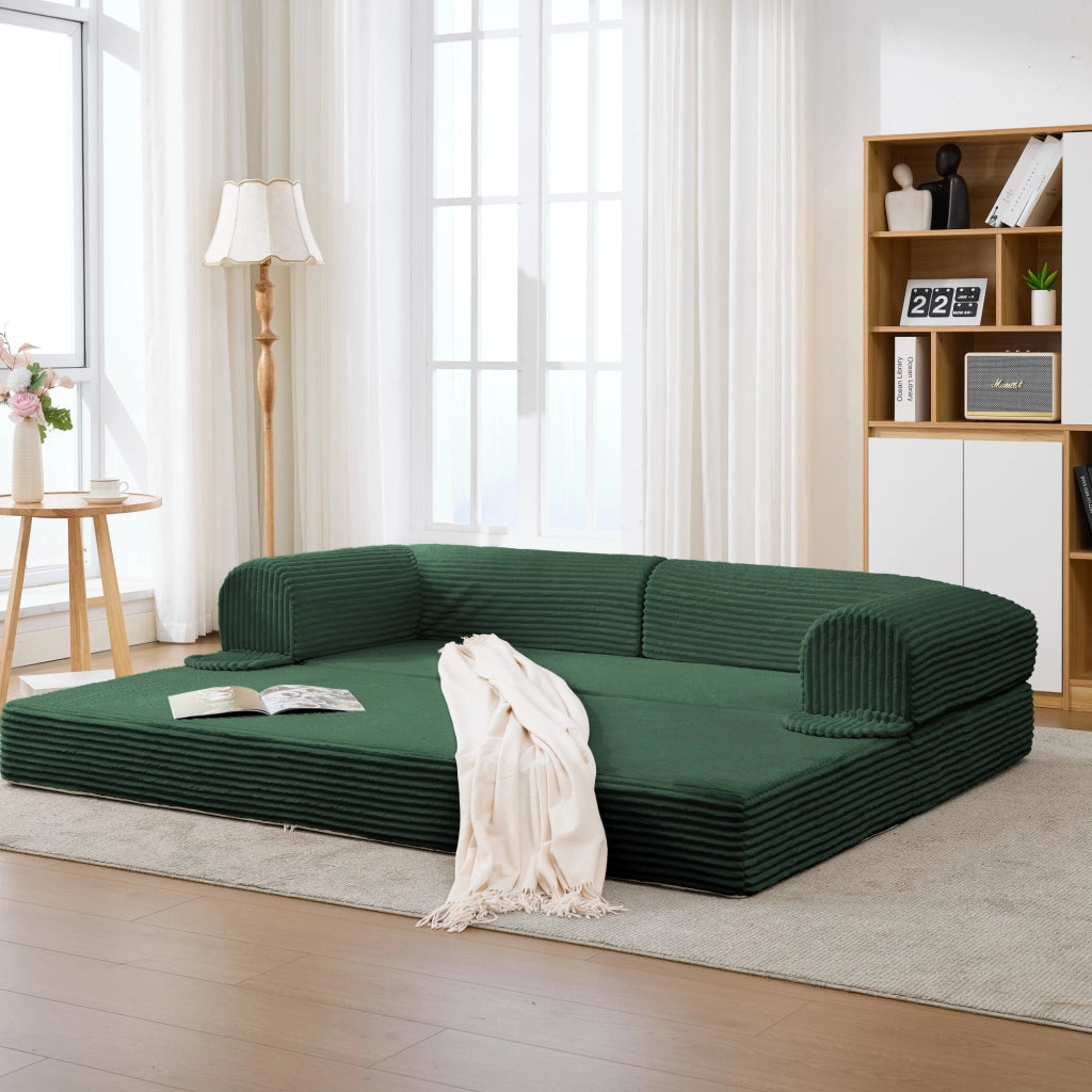 Divano Letto Convertibile 2 Posti con Schienale Imbottito, Divano Basso in Velluto Verde