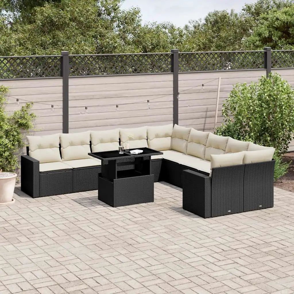 Set Divani da Giardino 11 pz con Cuscini in Polyrattan Nero