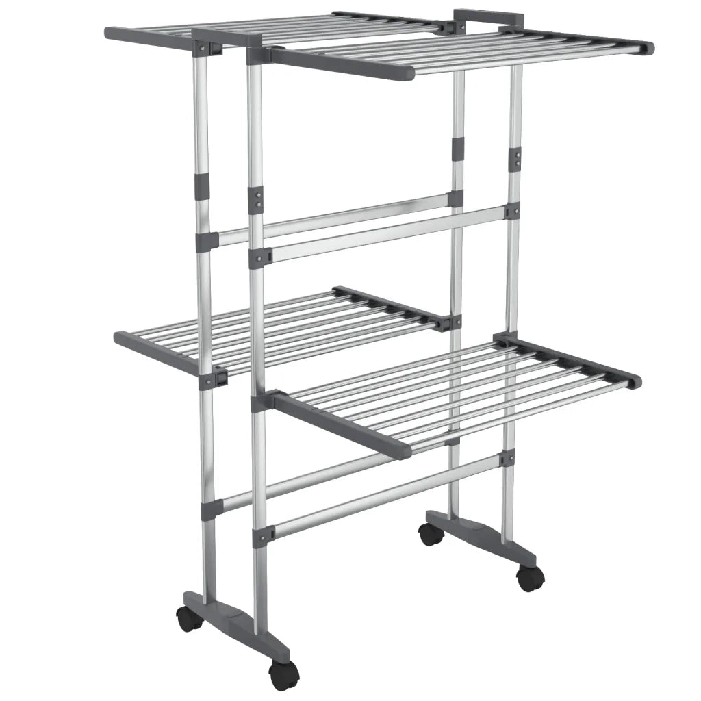 Stendibiancheria a 2 Livelli con Ruote Argento 60x70x106 cm 344377