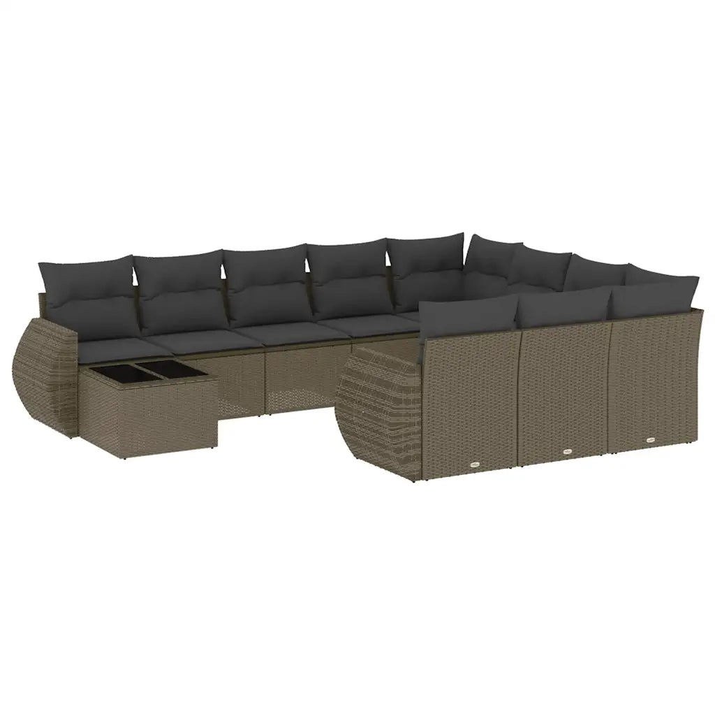 Set Divani da Giardino 11 pz con Cuscini in Polyrattan Grigio
