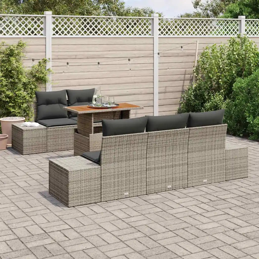 Set da Pranzo per Giardino con cuscino 6 pcs Grigio e Marrone 3349901