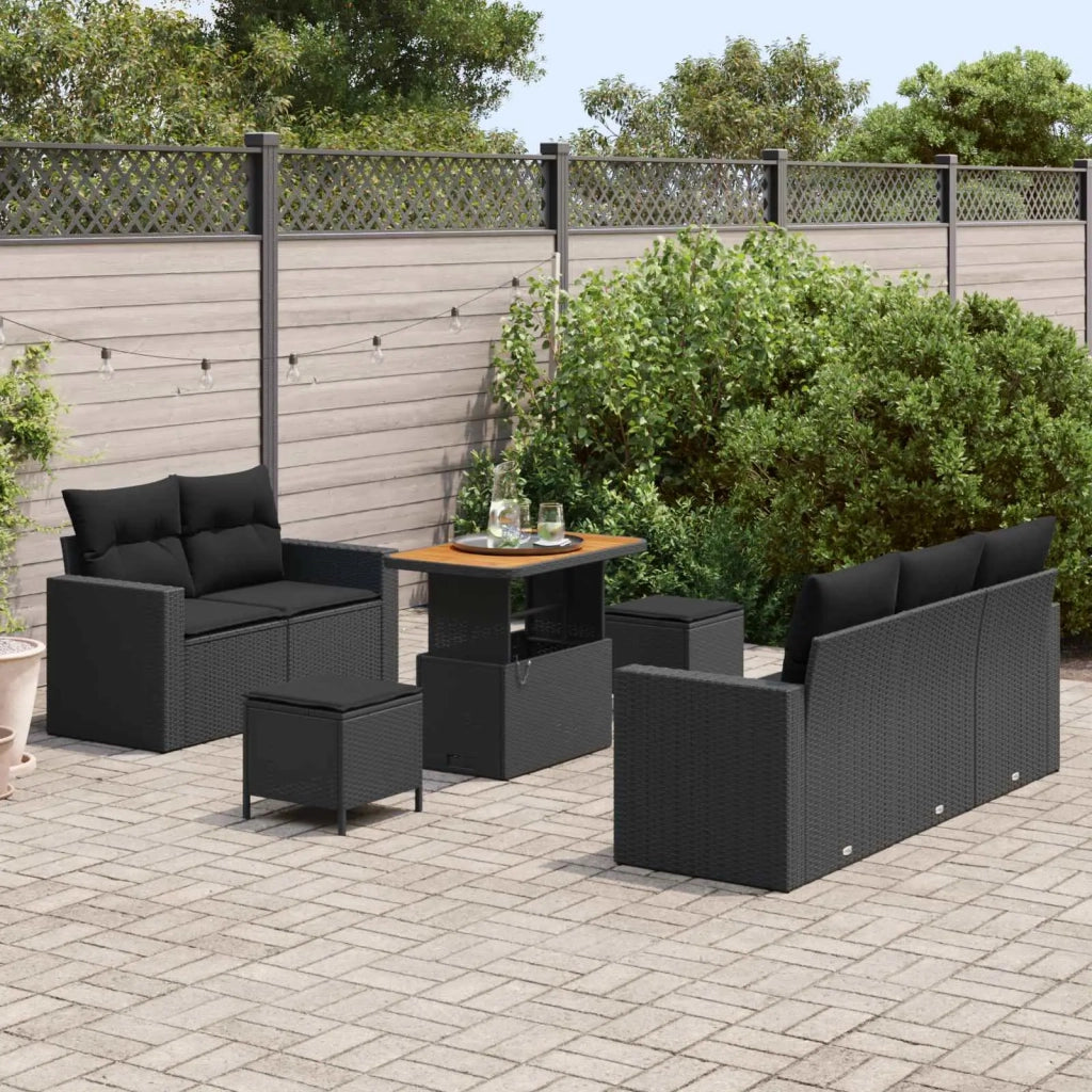 Set Divano da Giardino con cuscino 8 pcs Nero polyrattan 3363509
