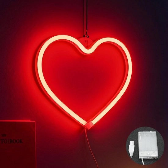 Decorazione per Parete a Led Neon - 2 Pezzi - Dimensioni 21 x 20 cm - Illuminazione con USB/Batteria