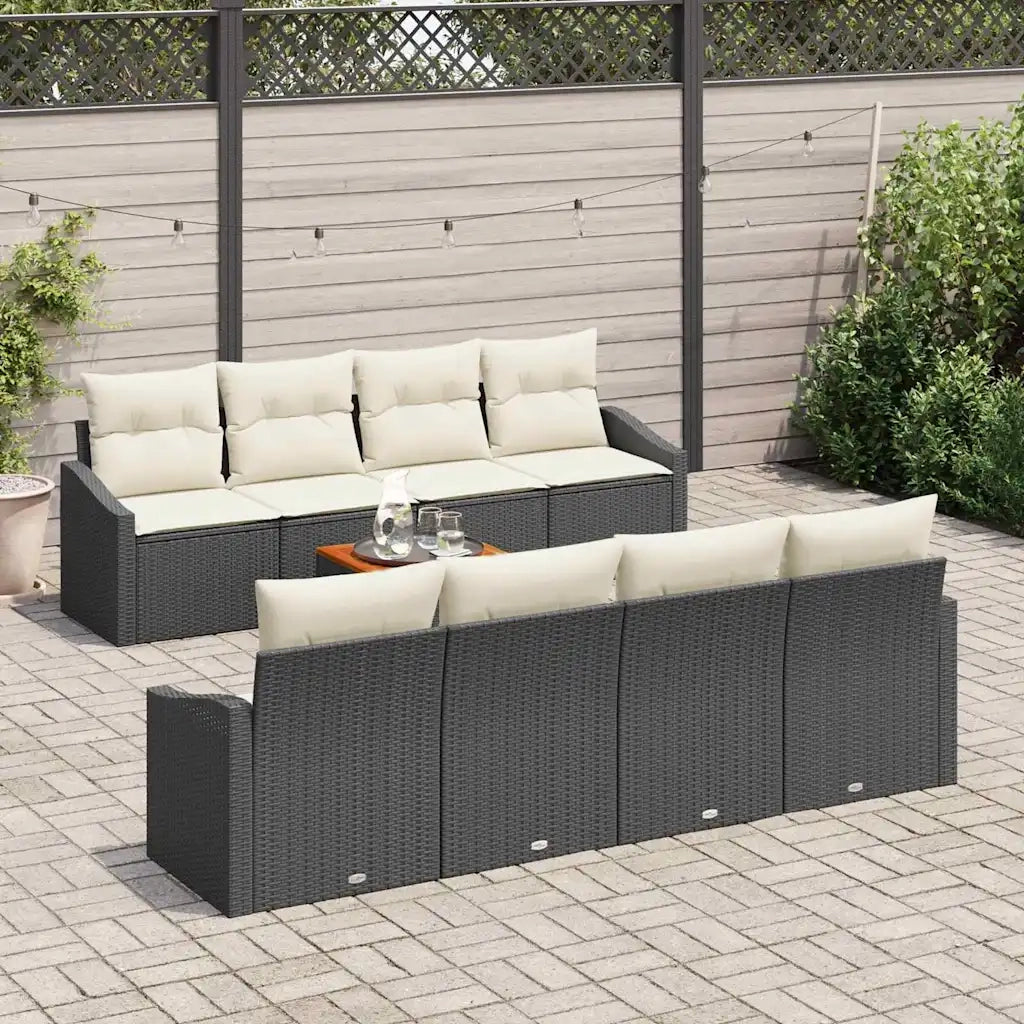 Set Divano da Giardino 9 pcs Nero e Crema polyrattan