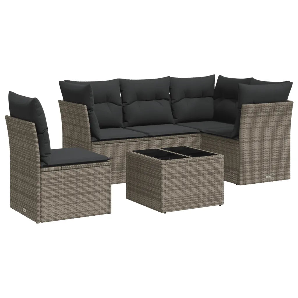 Set Divano da Giardino 6 pz con Cuscini Grigio in Polyrattan