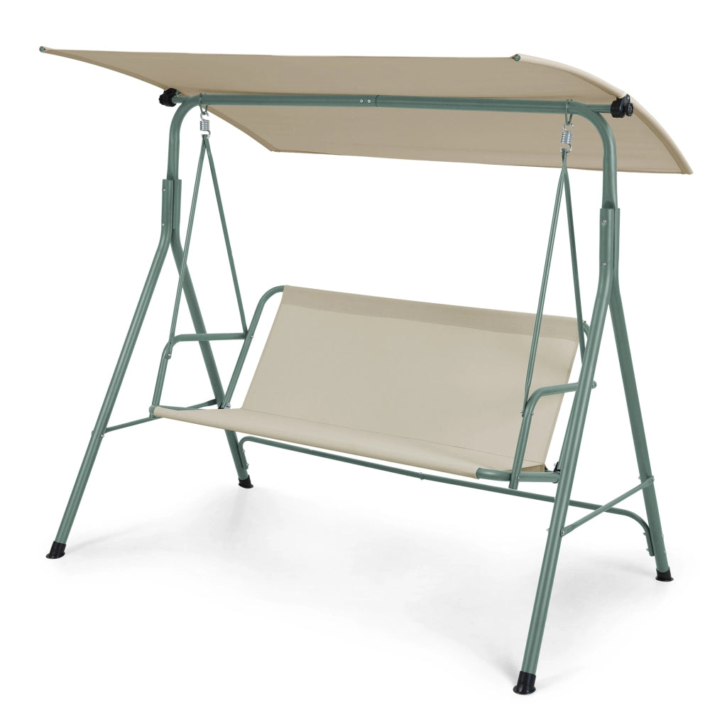 Dondolo da Giardino Satten a 3 Posti con Tettuccio Parasole 173x119x153 cm - Verde Chiaro / Beige [en.casa]