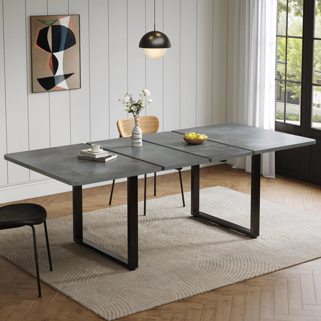 Tavolo da pranzo allungabile a 3 lunghezze 140/180/220x80 cm, grigio, in MDF, per 6-10 persone