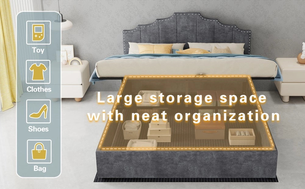Letto Contenitore Imbottito ¨C MINIMAL ¨C Grigio 160x200 con Materasso