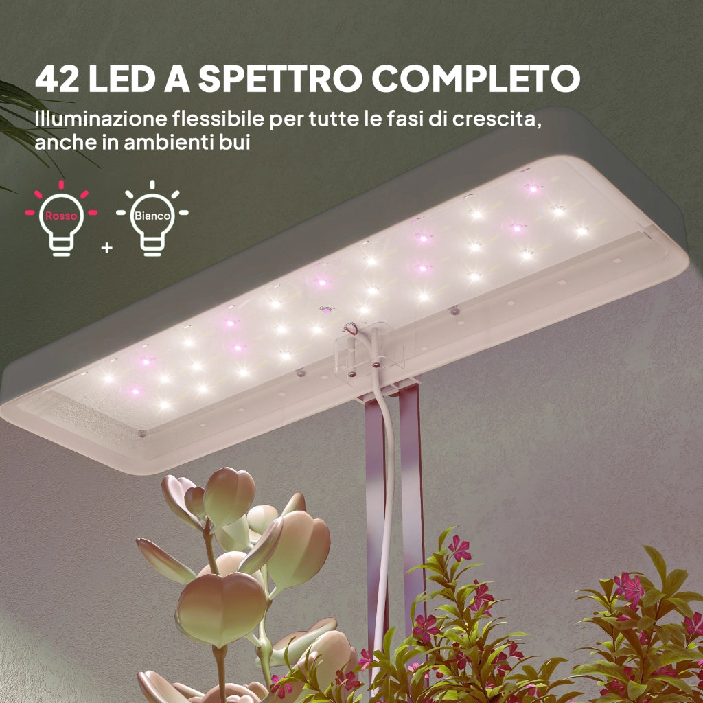 Lampada da Coltivazione LED con Timer ¨C Minimal ¨C Bianco 45x18.8x47.8 cm