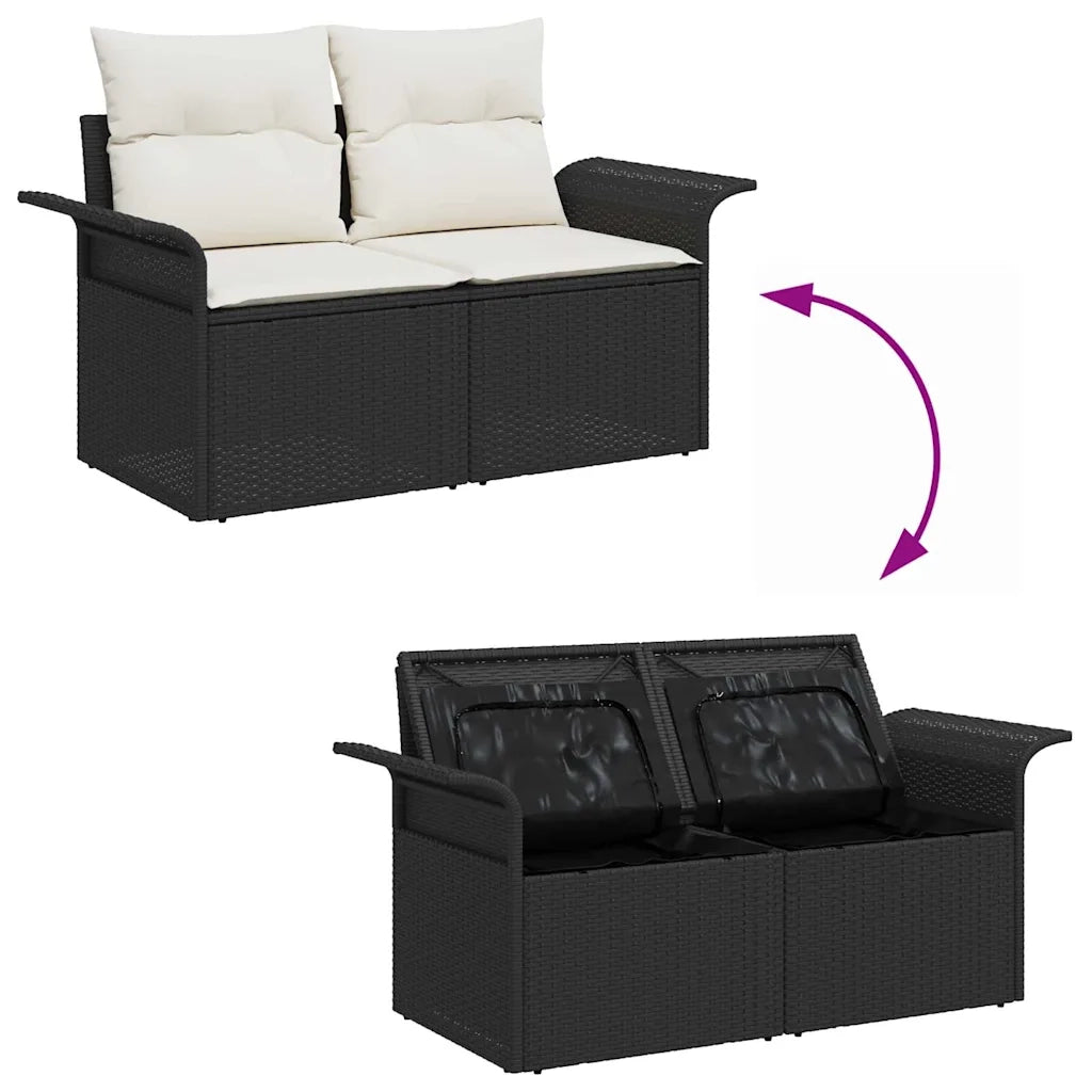 Set Divano da Giardino con cuscino 6 pcs Nero Poly Rattan