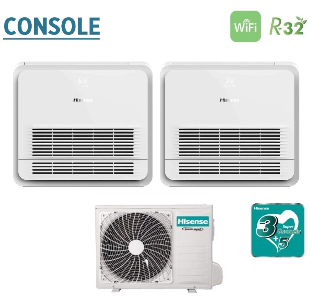 Climatizzatore Condizionatore Hisense Dual Split Console 9+12 con 2AMW42U4RGC R-32 Wi-Fi Optional Telecomando di Serie Incluso 9000+12000