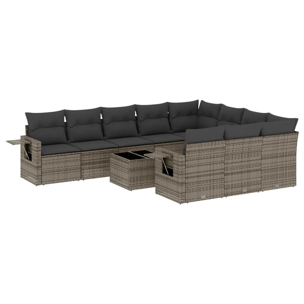 Set Divani da Giardino 11 pz con Cuscini in Polyrattan Grigio