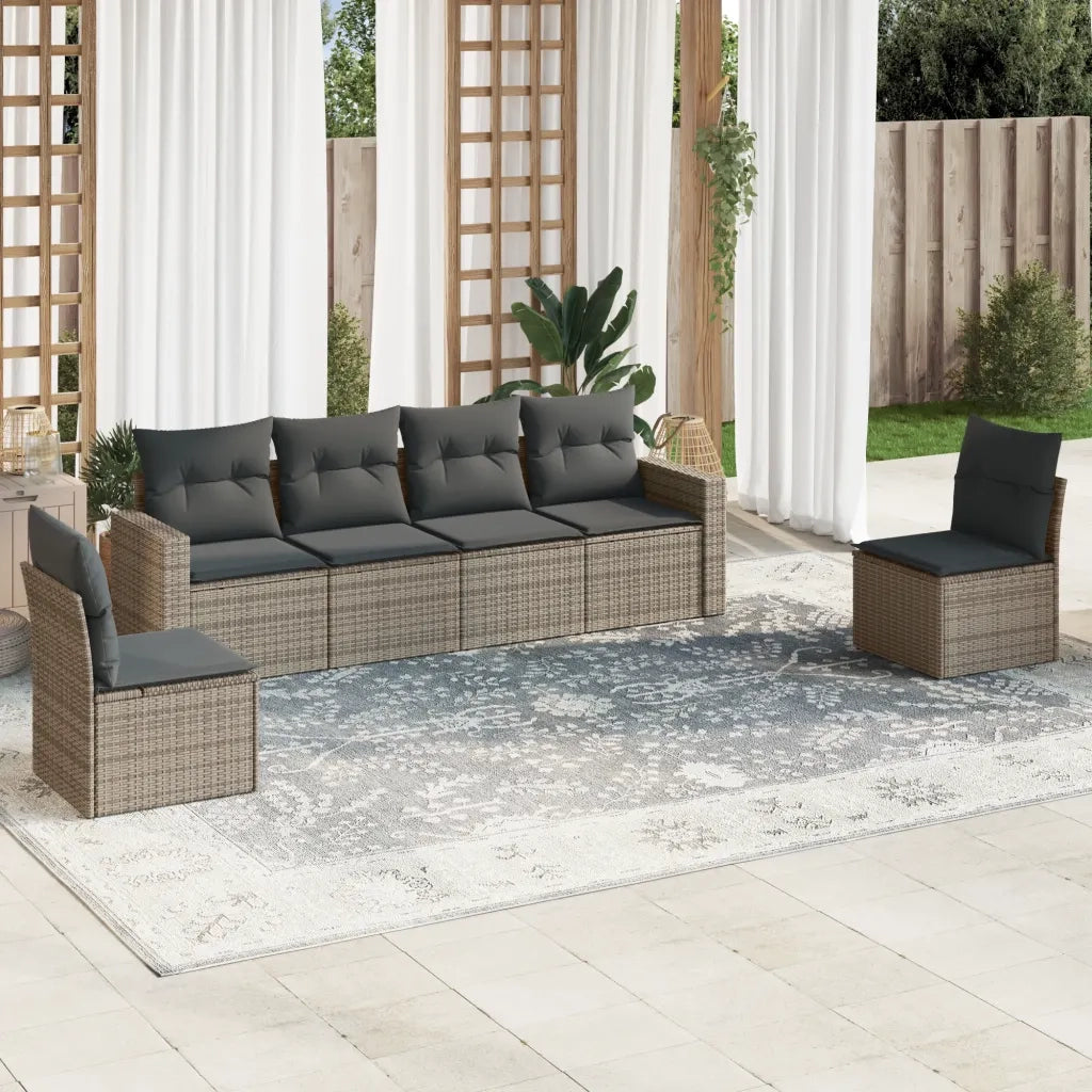Set Divano da Giardino 6 pz con Cuscini-Sofa da Giardino-Divanetto da esterno Grigio in Polyrattan 760176