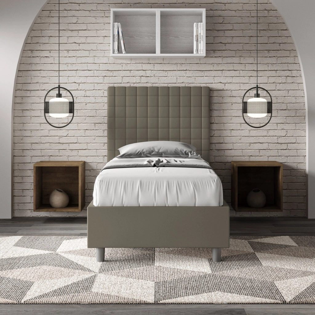 BS COM Letto singolo con rete imbottito 80x210 similpelle cappuccino