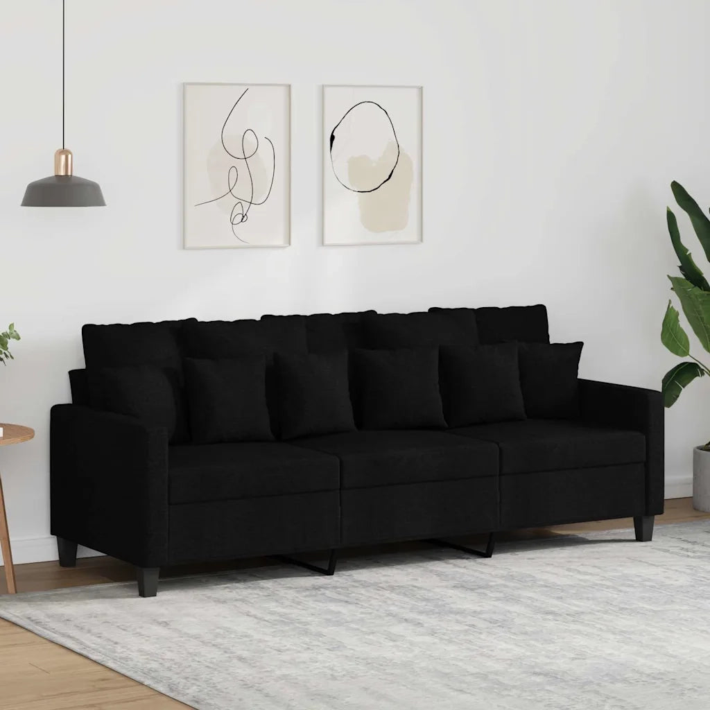 Divano a 3 Posti-Sofa 3 Posti Nero 180 cm in Tessuto 657802