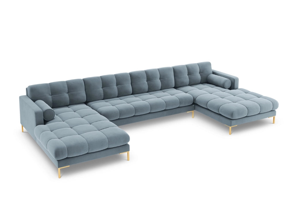 Cosmopolitan Design - Divano panoramico "Bali" 7 posti in velluto azzurro 
