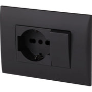 PLACCA C/SUPP PULSANTE+PRESA BIPAS SCHUKO NERO