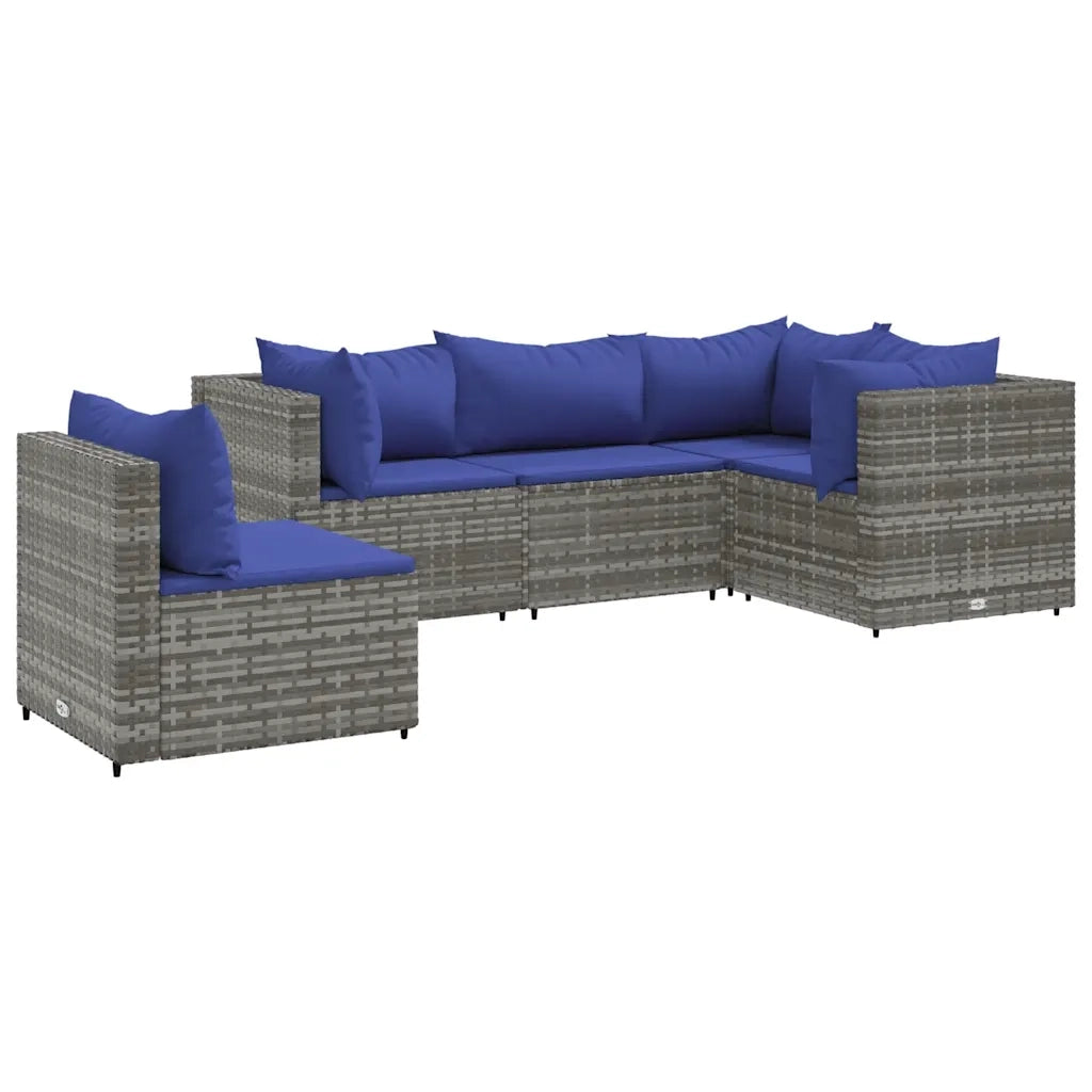Set Divani da Giardino 5 pz con Cuscini in Polyrattan Grigio