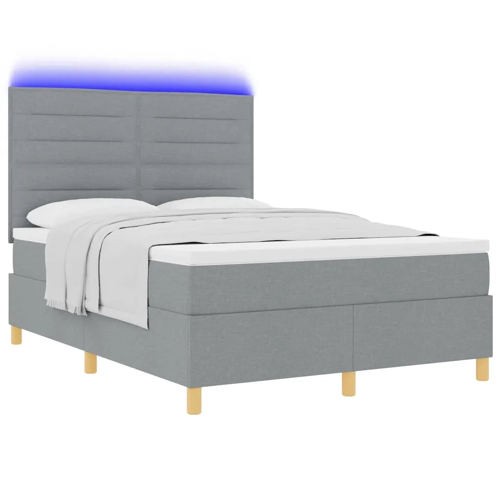 Letto a Sorgente LED Grigio chiaro 140 x 190 cm Tessuto