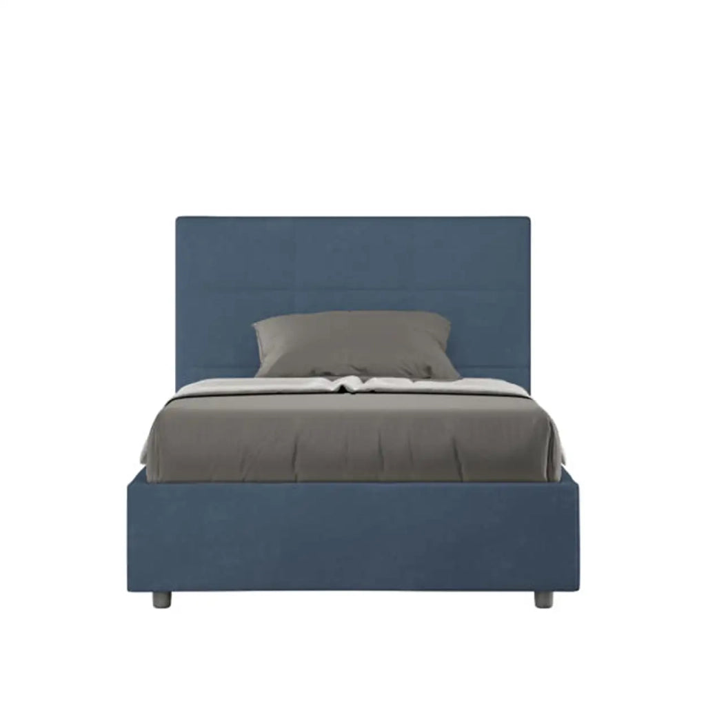 Letto una piazza e mezza con rete imbottito 120x190 microfibra blu Mika