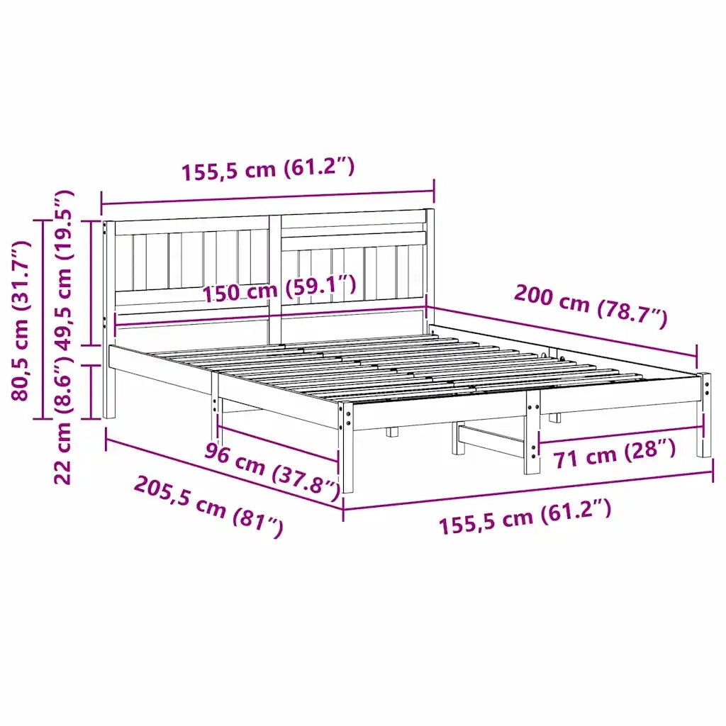 Letto matrimoniale | Letto per adulti | Struttura del letto Marrone cerato 150 x 200 cm Pino massello