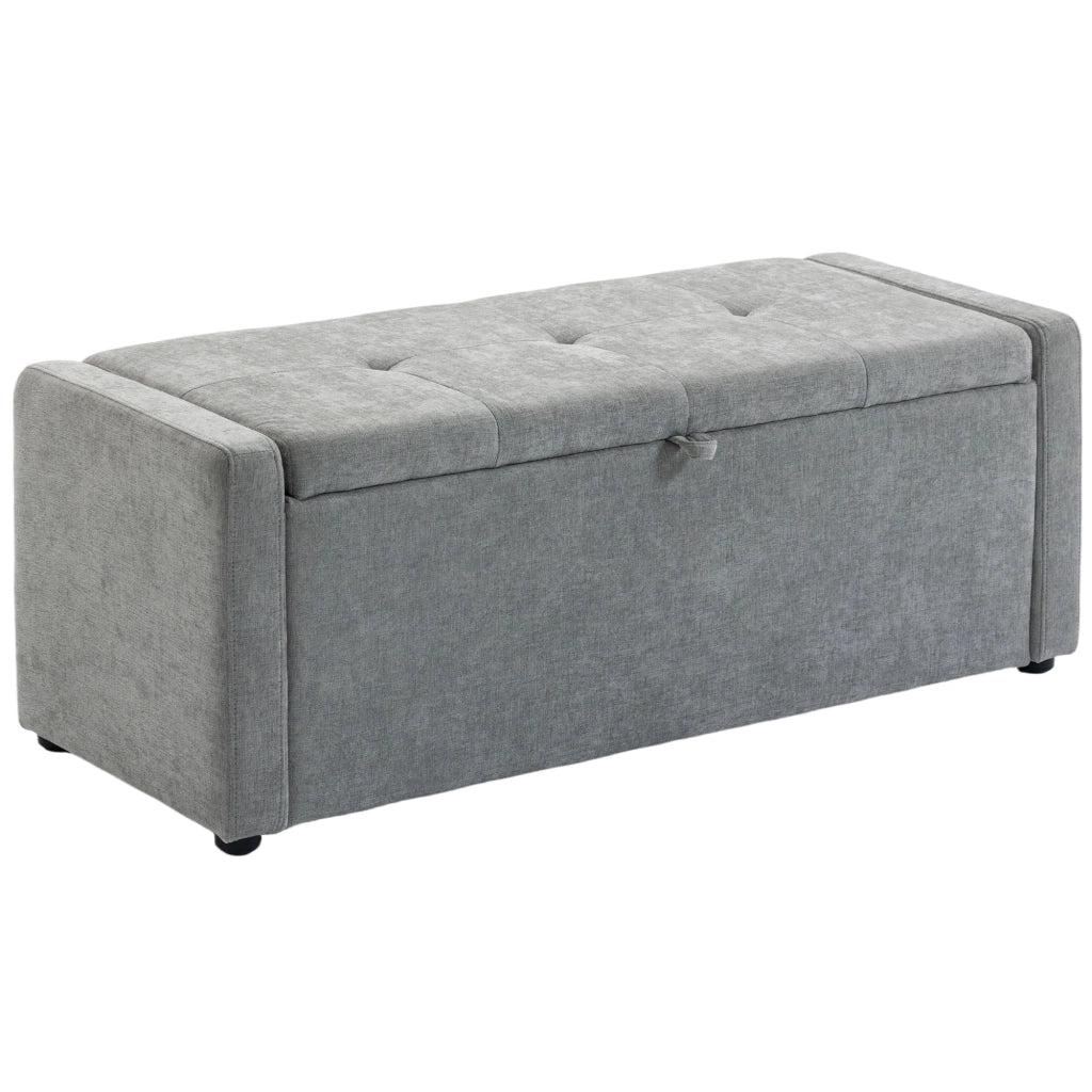 Cassapanca 142L Pouf Contenitore, Seduta Ampia Imbottita, in Lino, Capacit¨¤ 200 kg, Grigio Chiaro