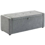 Cassapanca 142L Pouf Contenitore, Seduta Ampia Imbottita, in Lino, Capacit¨¤ 200 kg, Grigio Chiaro