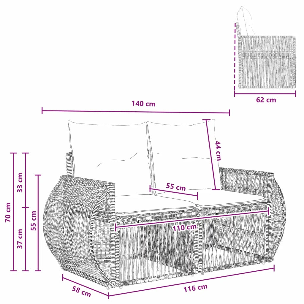 Divano da giardino 2-Numero di posti Grigio polyrattan 42026702