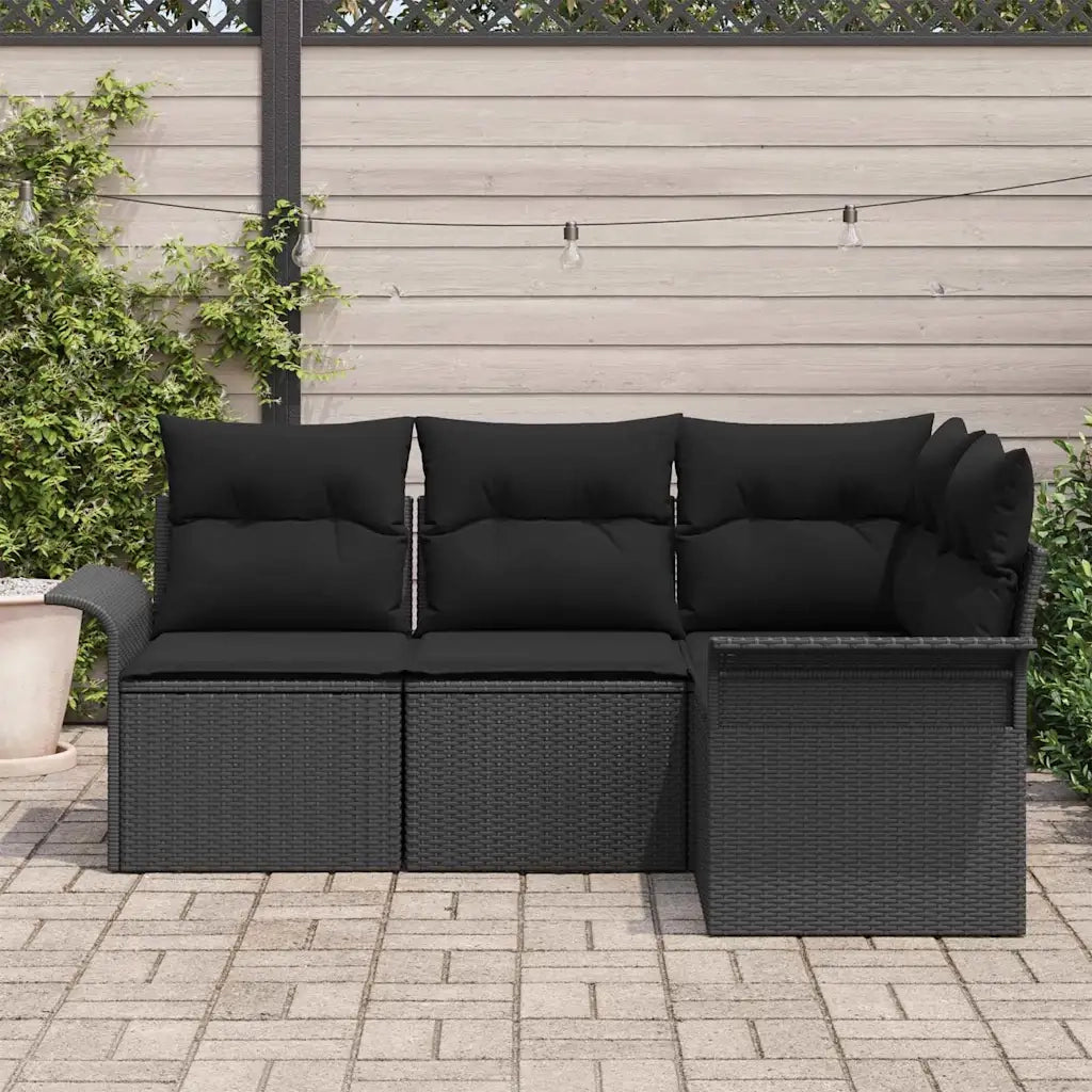 Set Divano da Giardino con archiviazione 4 pcs Nero polyrattan