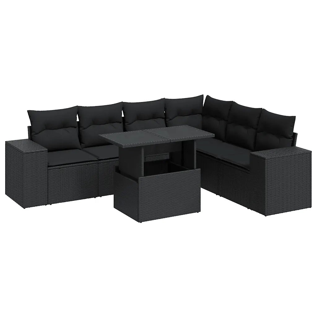 Set Divani da Giardino con Cuscini 7pz Nero Polyrattan 3326806